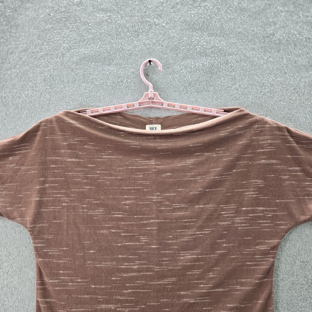 BKE Women Shirt L‎ Brown Striped Scoop Neck Pullover